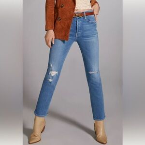 MOTHER Light Blue Distressed Straight Jeans